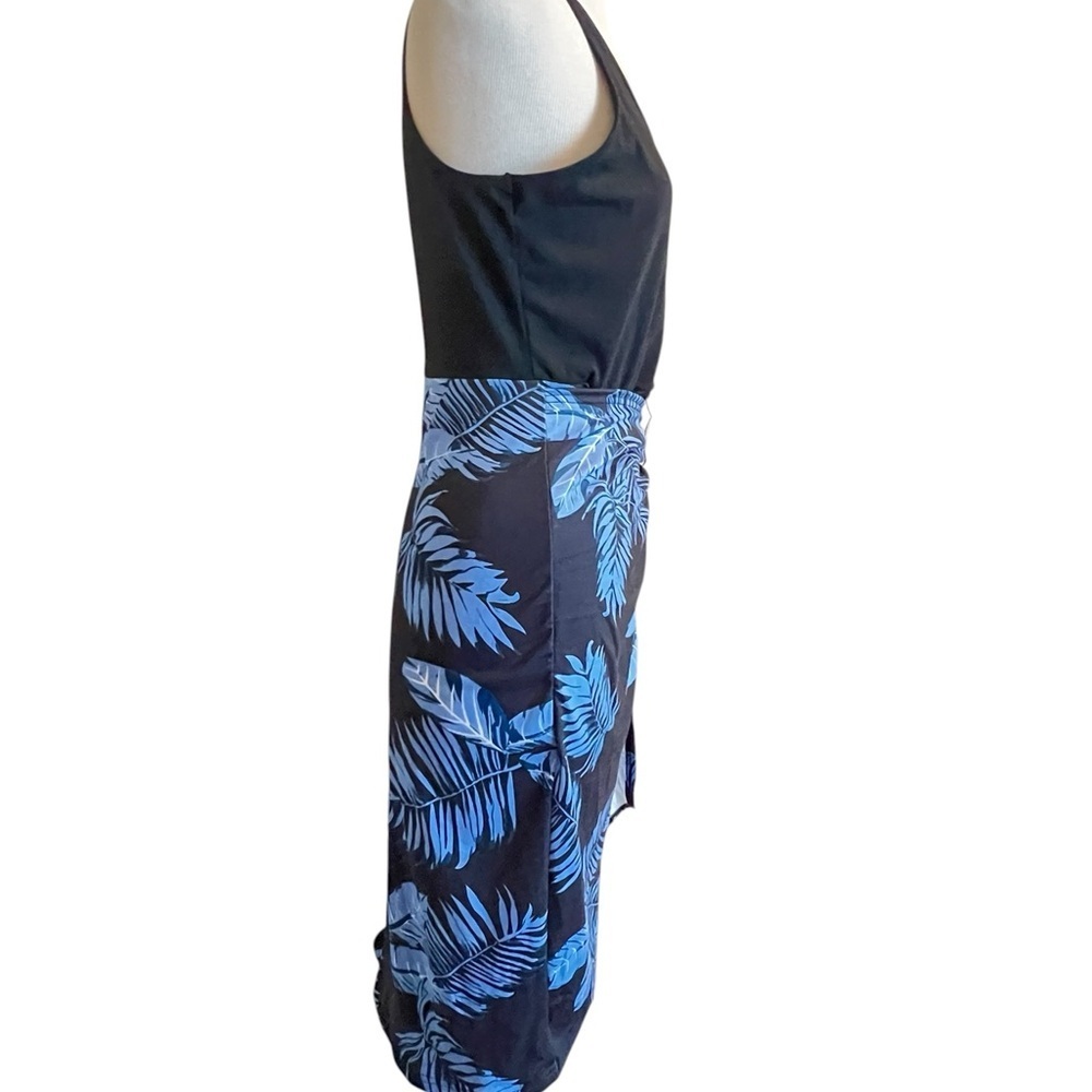Black and Blue Leaf Print Women's Swim Dress - Picture 4 of 8